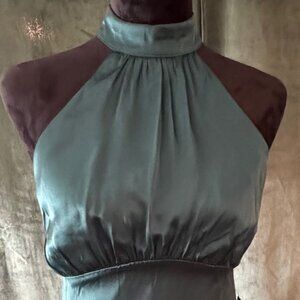 Express Green Silk Halter Dress-Small